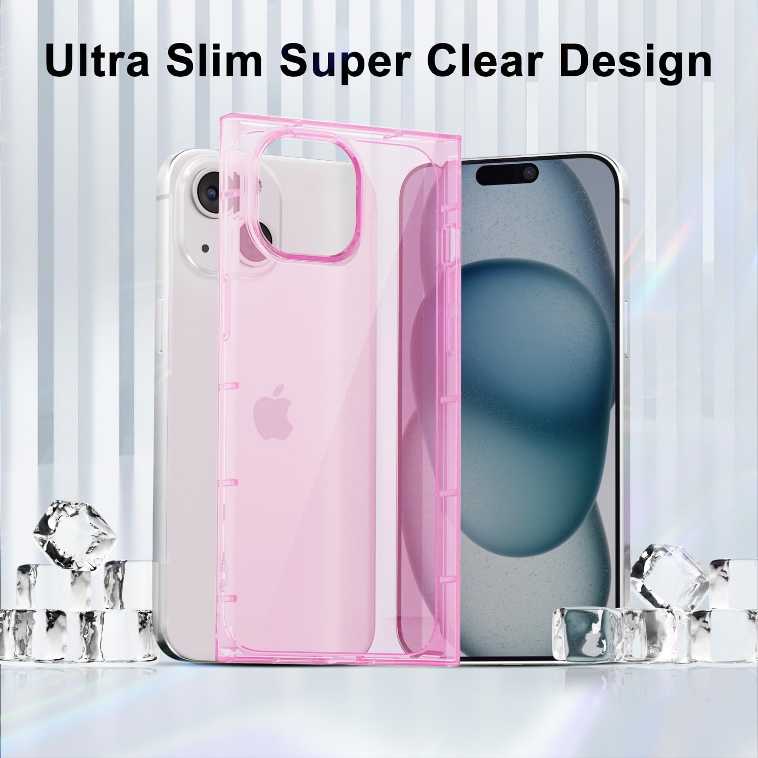 Svanove for iPhone 15 Plus Clear Case Rectangle Edge, Aesthetic Trendy Girly Y2k Designer Transparent Unique Phone Case for Women, Thin Slim Silicone Rubber Bumper Chic Cover, Light Pink image 4