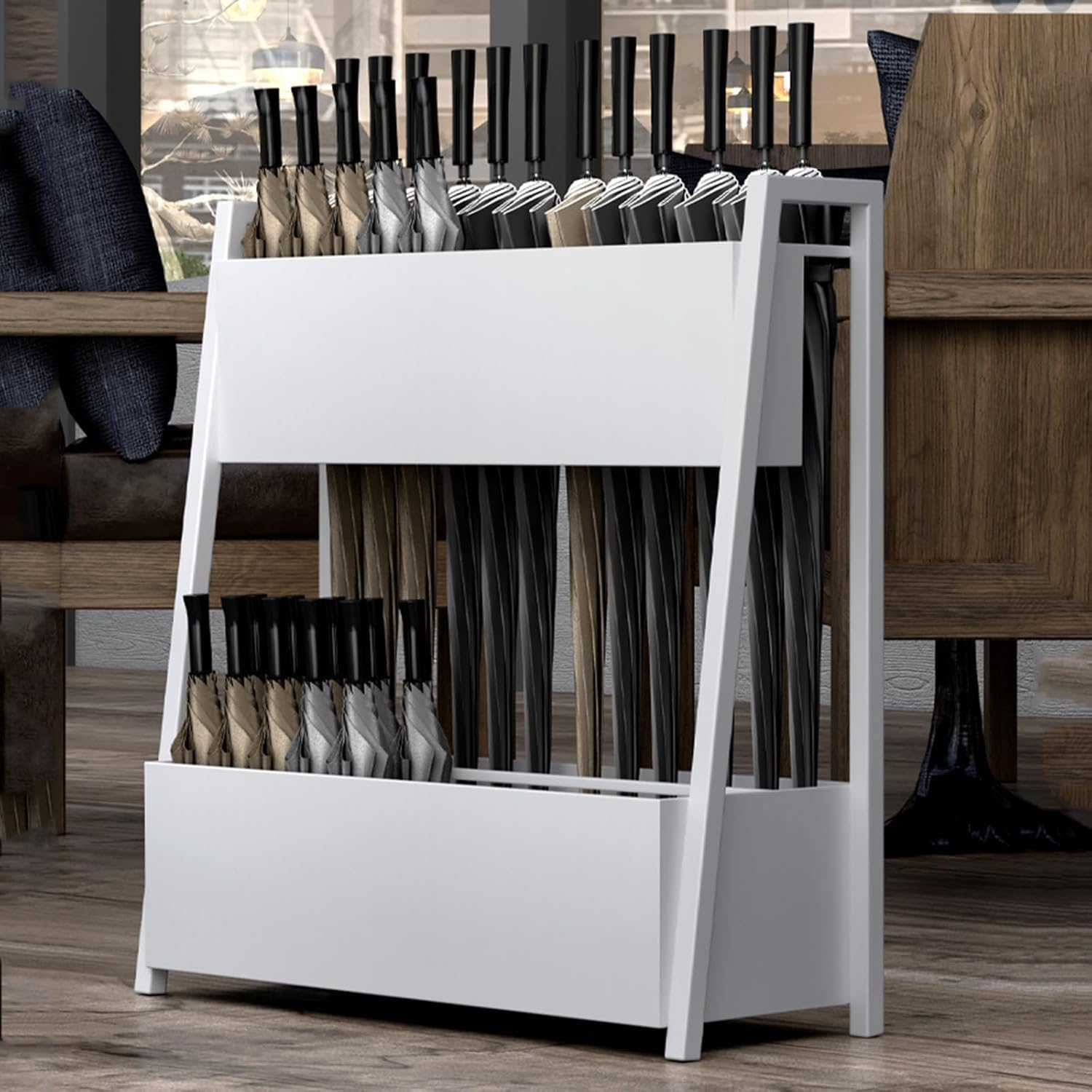 Porte-parapluies en métal à double niveau pour maison et bureau