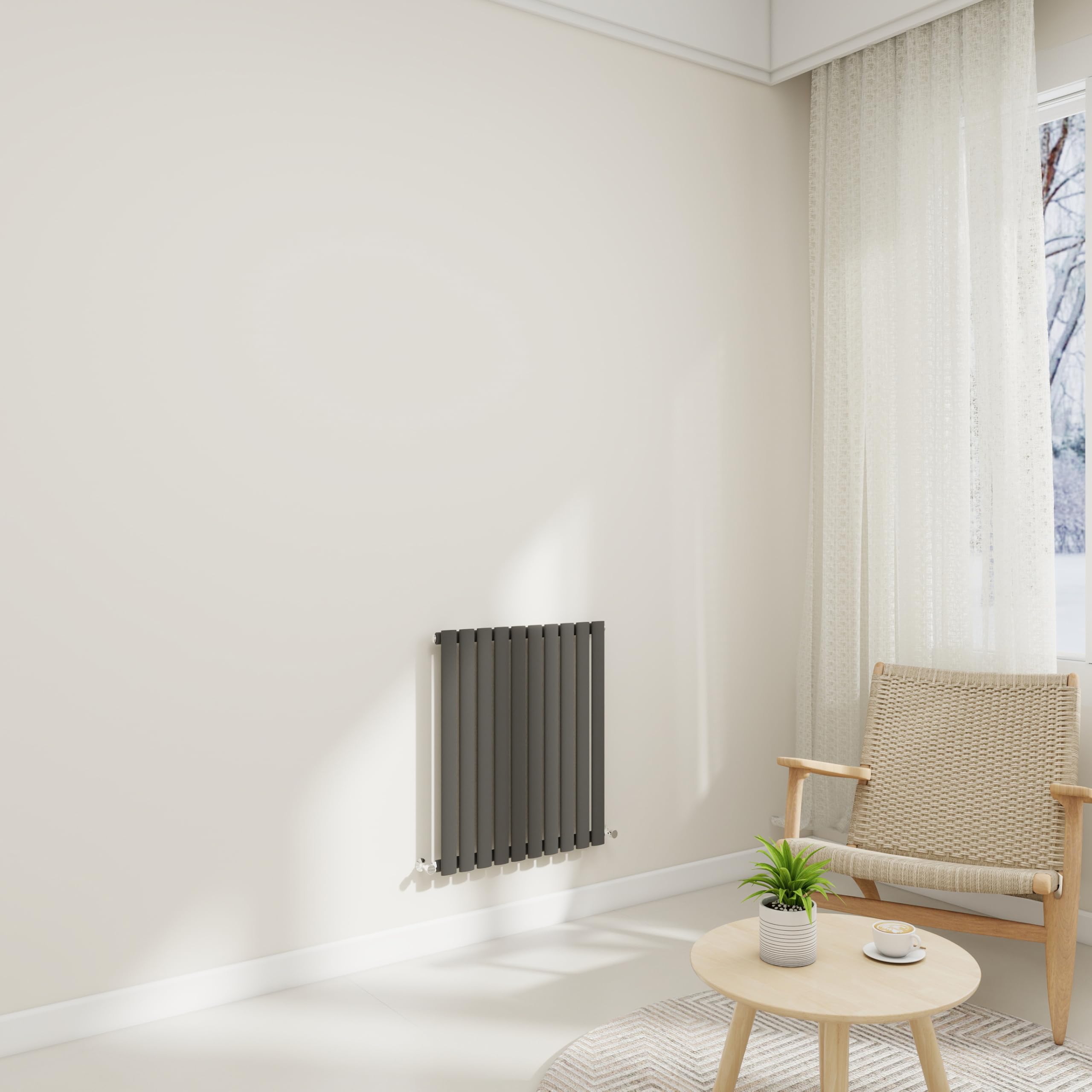 Horizontal Stylish Traditional Column Radiator, 600x590mm Column Rads Anthracite Oval Column, Single Panel Wall Mounted Radiators for Bathroom/Living Room,Central Heating Heater, Grey Radiator
