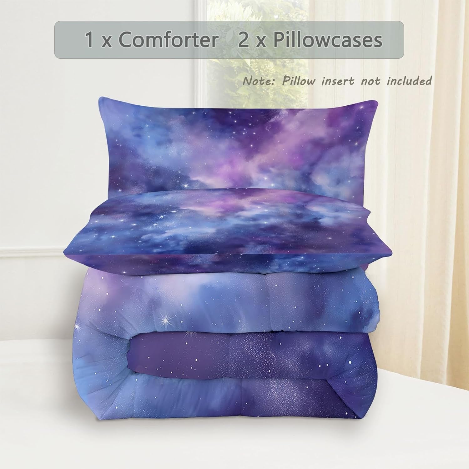 Universe Nebula Vibrant Colors Comforter Set King Size, Purple Bedding for Kids Boys Girls, Duvet Soft Warm Bedding Sets Bedroom Decor 3Pcs