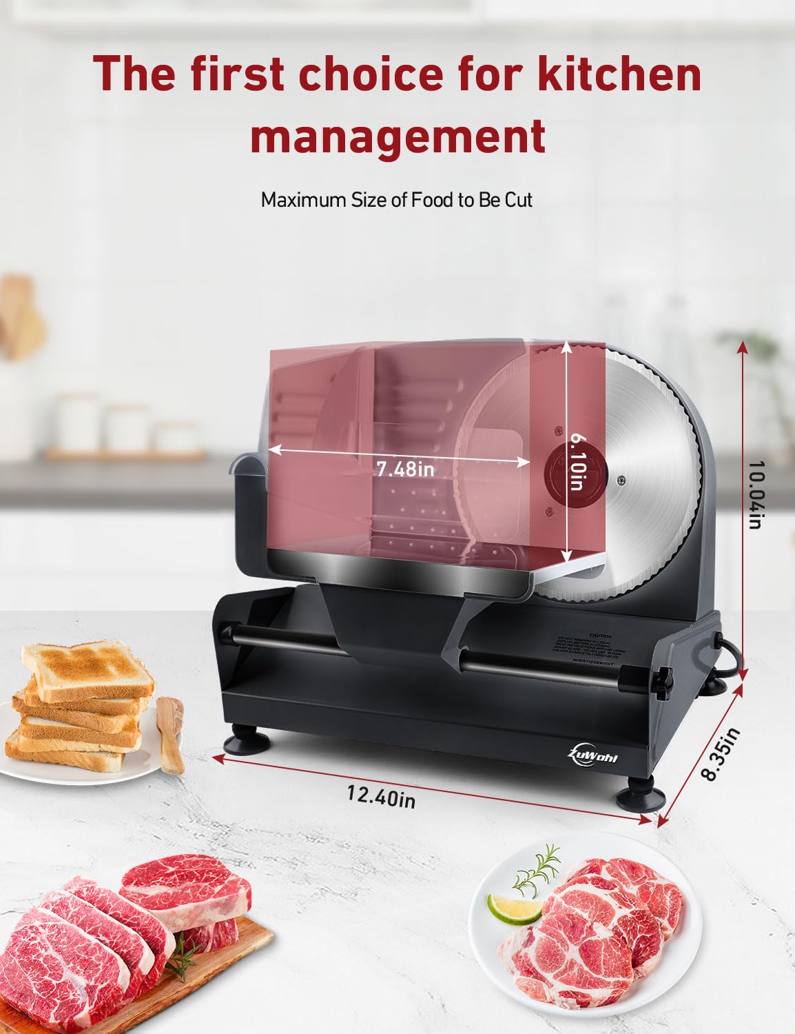 FOHERE Allesschneider 250 Watt - Elektrischer Brot & Wurstschneider Mit 3 Klingen