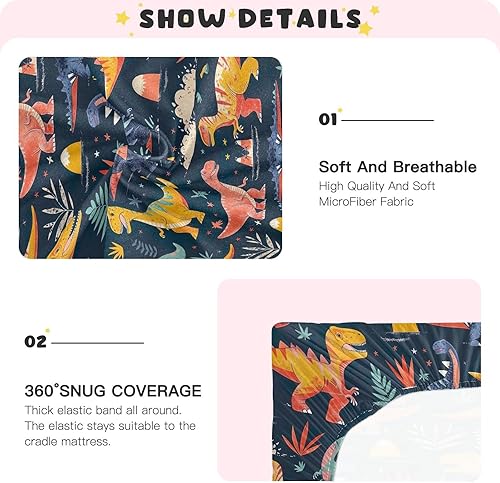 Miniatura 5 de Kigai Fitted Crib Sheet for Boys Girls,Cartoon Dinosaur Jersey Knit Baby Sheet for Standard Crib and Toddler Bed Mattresses, Cozy Soft Breathable,