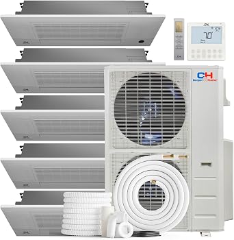 Cooper & Hunter 55,000 BTU 5-Zone Ductless Mini Split Air Conditioner & Heat Pump 6K+6K+6K+6K+6K 1-Way Ceiling Cassette Air Handlers 21.3 SEER2 25FT Installation Kits 230V