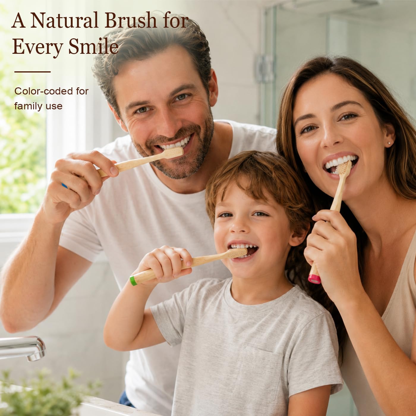 Cepillo de dientes de cerdas de jabalí natural, mango de bambú, sin nailon, manual, para adultos y familia, paquete de 6 (mediano)