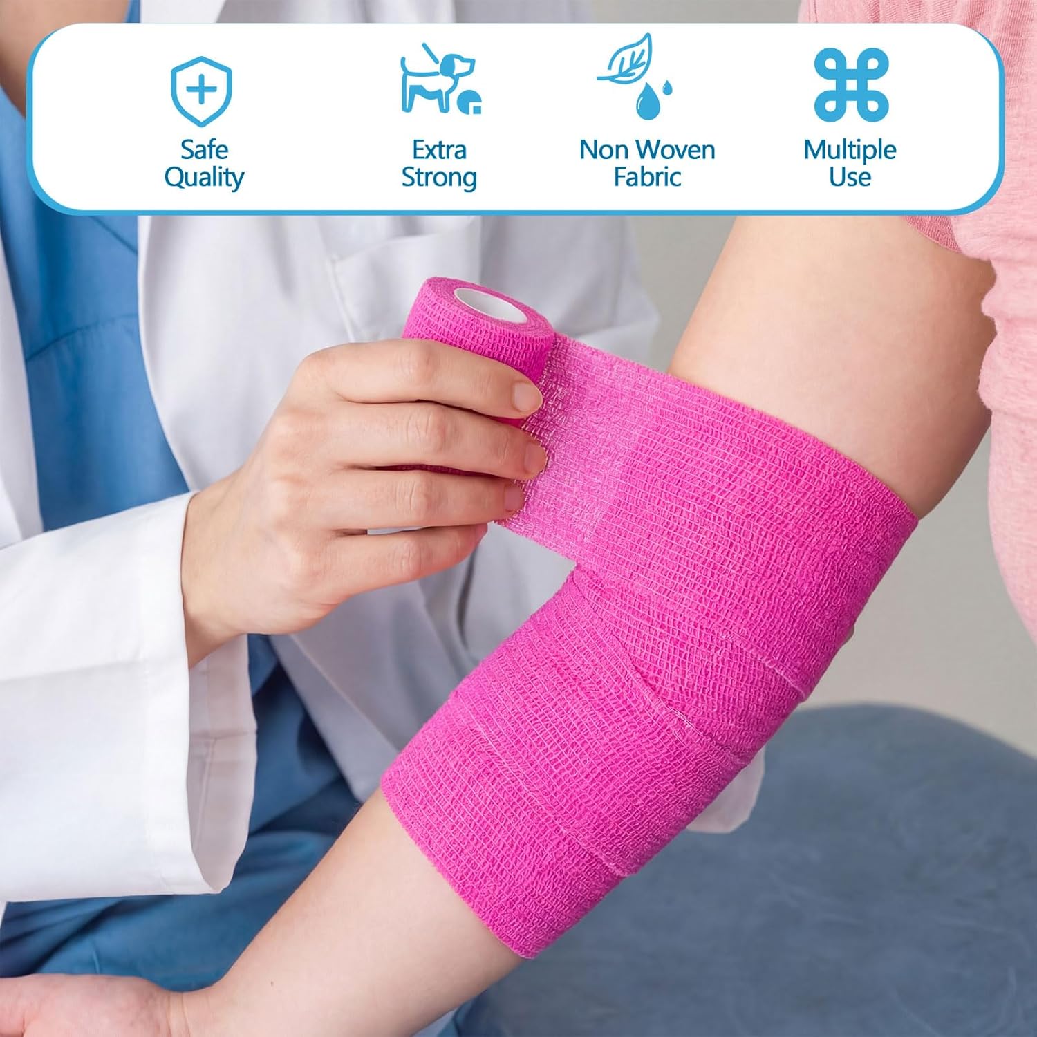 Treela 48 Pack Self Adhesive Wrap Bandage Bulk, 3 Inches x 5 Yards Self Adherent Cohesive Bandage Elastic Athletic Tape Breathable Wound Tape for Stretch Athletic Sports Wrist Ankle(24 Colors)