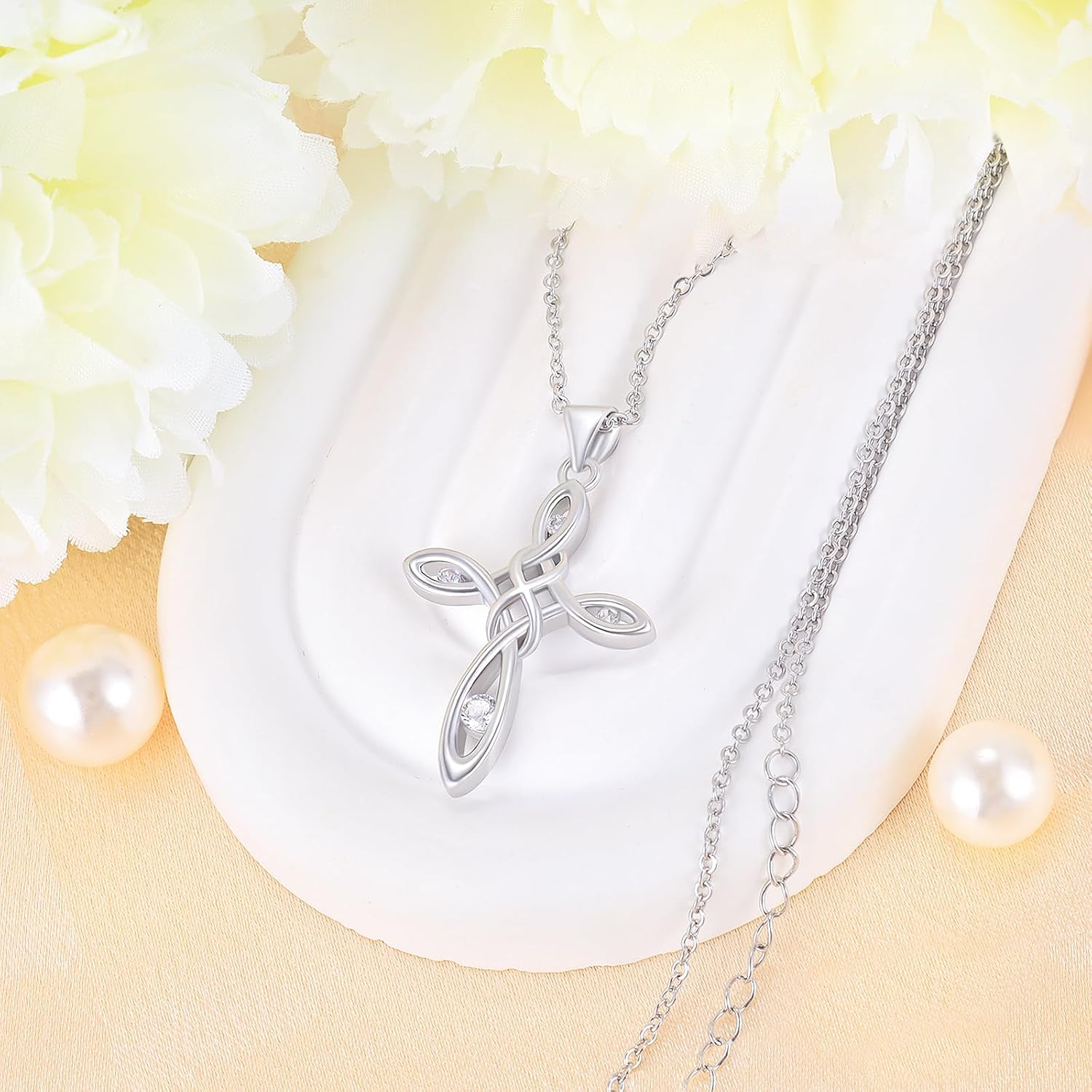 Sterling Silver Celtic Cross Necklaces for Women - Cubic Zirconia Celtic Knot Necklace Hypallergenic Adjustable Pendant Necklace Classic Irish Jewelry Gifts for Her Mom Wife - Image 5