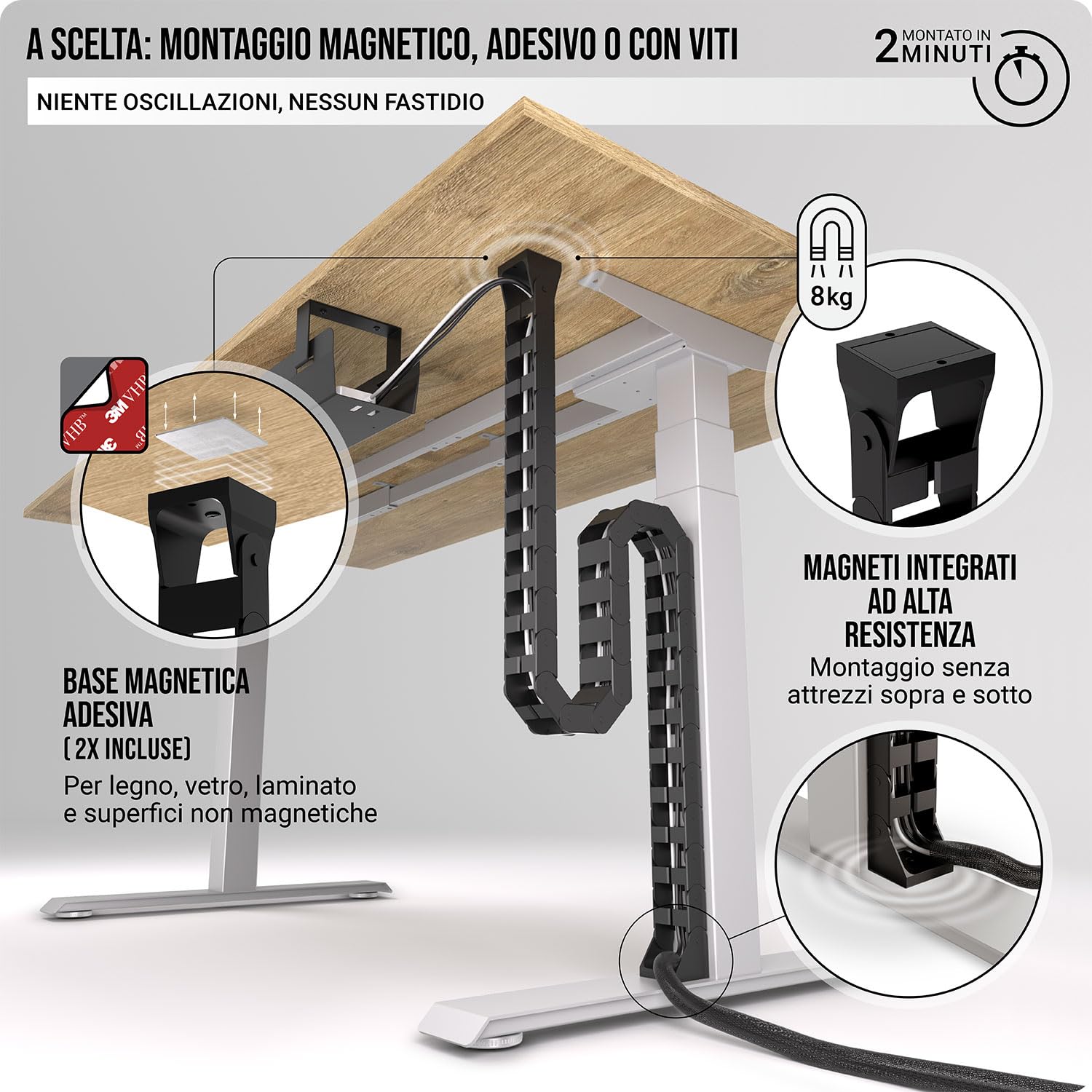 Flessibile canalina passacavi scrivania - Cable management - Organizer cavi - Porta cavi scrivania – Raccogli cavi scrivania (Nero)