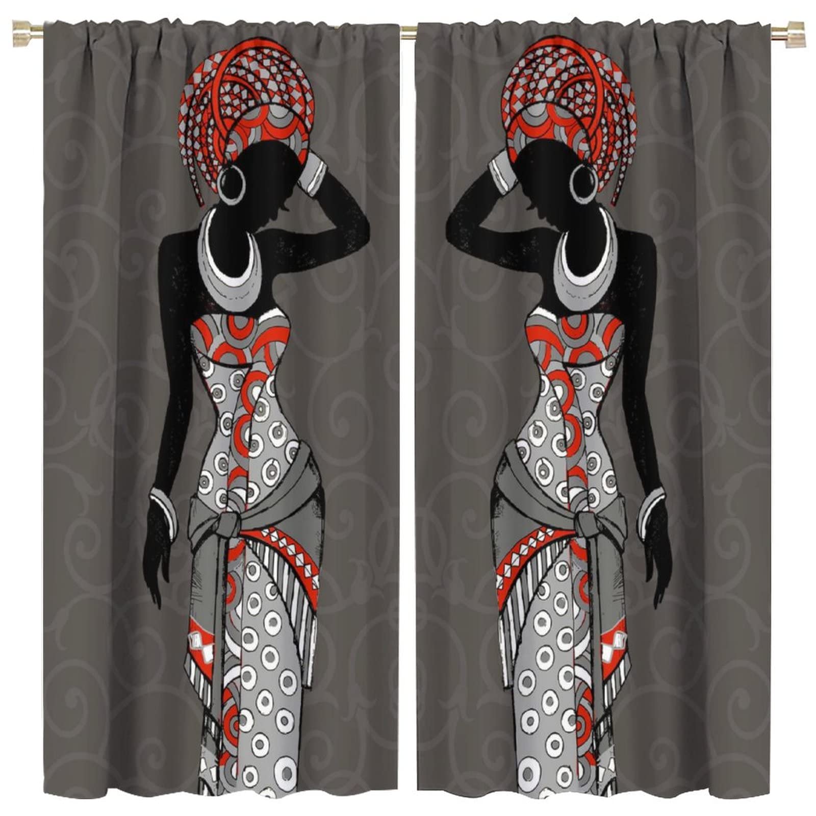 JESTRONRY Black Girl Window Curtains,African Woman Hand Drawn Tribal Ethnic Theme Room Darkening Door Window Rod Pocket Curtain for Living Room Bedroom Kitchen Bathroom Decor W84xL84in
