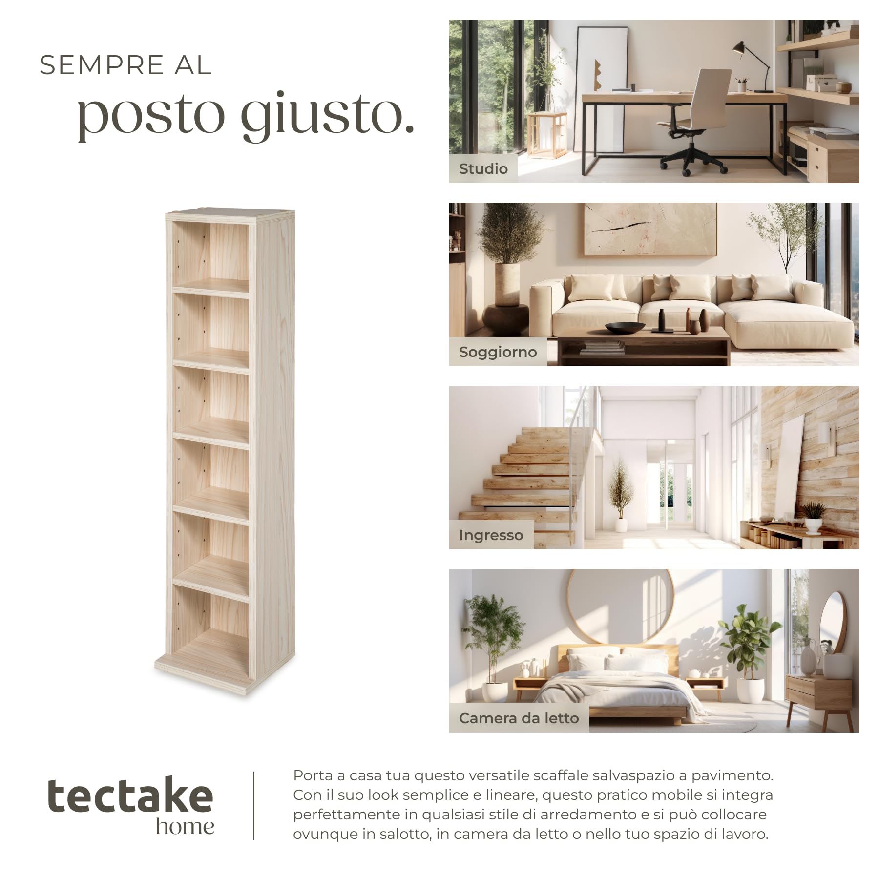 TecTake® Scaffale Porta CD DVD Archiviazione 102 CD, Supporto di Archiviazione, 6 Piani, Facile da Montare, Materiale MDF con Rivestimento Plastico, Dimensioni 90 x 21 x 20 cm, Peso 5,5 kg - Faggio