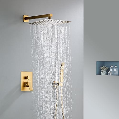 Miniatura 2 de SaniteModar Cabezal de ducha negro de 12 pulgadas, sistema de ducha de baño multifunción con válvula de ducha de mano y kit de molduras, color negro