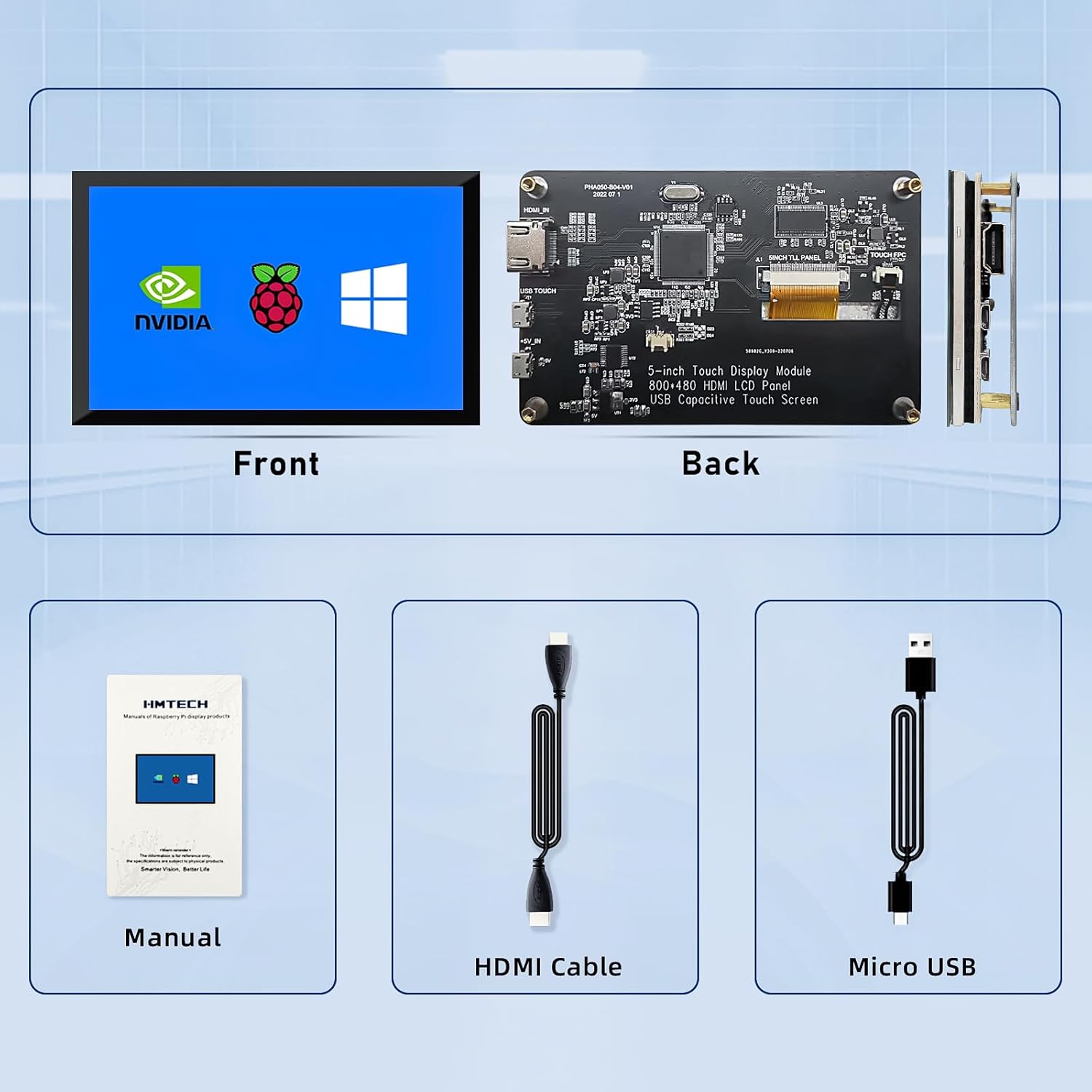 5 Inch IPS Touch Screen Display 800×480 HDMI Monitor for Raspberry Pi 5/4/3/2, Laptop, PC – Portable & Wide Viewing Angle