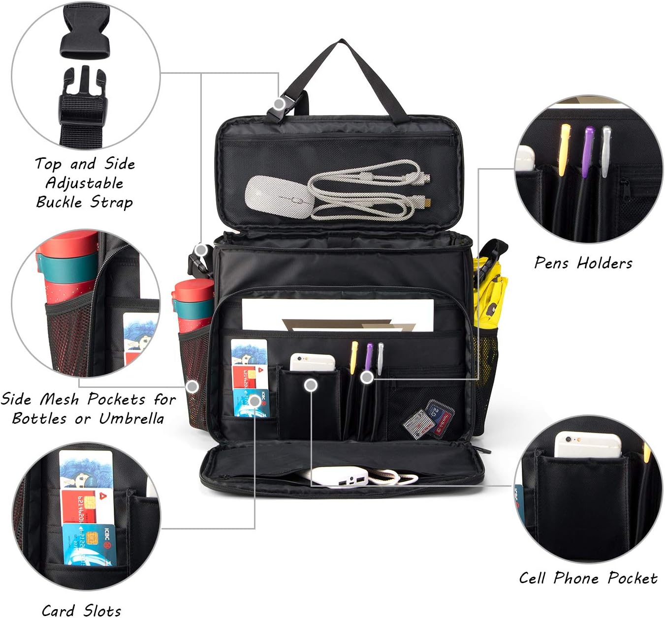 CURMIO Patrol Bag Law Enforcement, Car Seat Organizer, Truck Organizer with Padded Sleeve for Laptop, Patent Design, Black