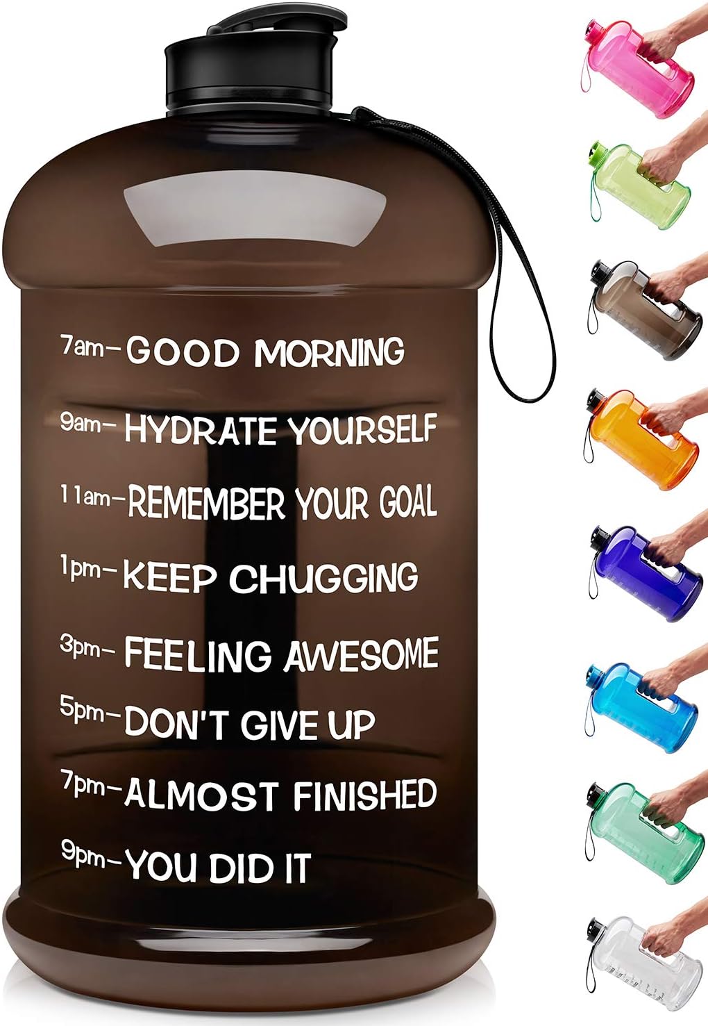 Venture Pal Motivational Water Bottle with Time Marker - 1 Gallon/ 128 Oz Reusable Water Jug with Handle and Measurement Scale - Leakproof Large Water Bottle for Gym, Office, Home
