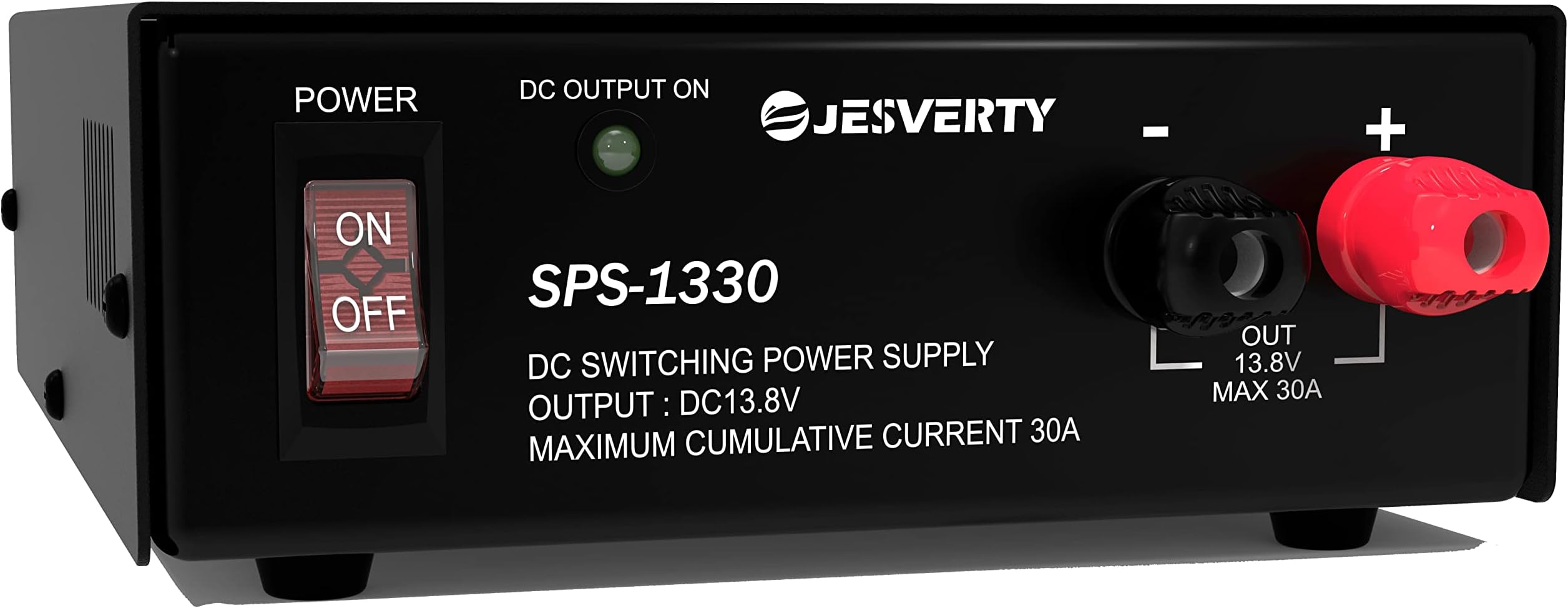 Universal Compact Bench Power Supply- 30 Amp Regulated Home Lab Benchtop AC-to-DC Converter 13.8 Volt, Cooling Fan, Screw Type Terminals, 230V input with UK Plug - Jesverty SPS-1330
