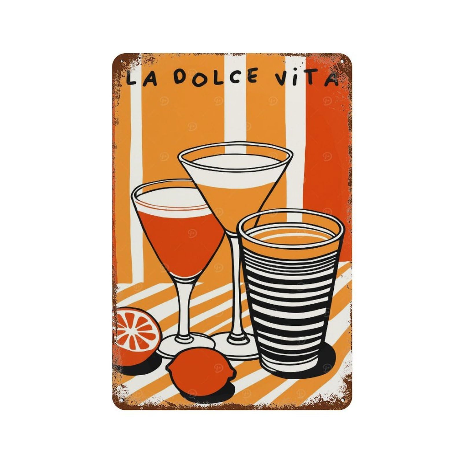 Garage Style Vibrant La Dolce Vita Distressed Metal Wall Sign 11.8"x7.9", Retro Wall Decor for Bar And Workshop