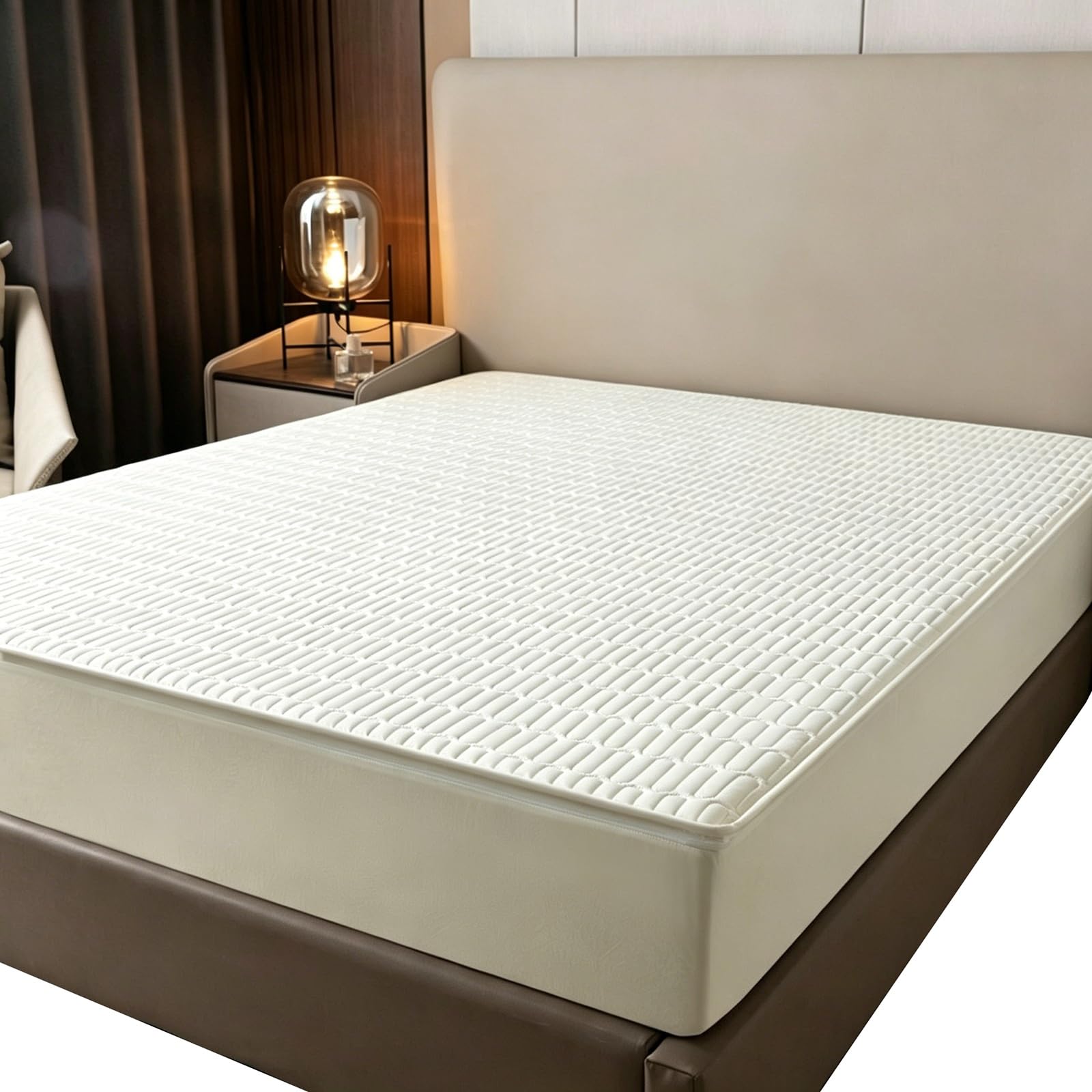 Zippered Mattress Encasement 6 Sides Full Coverage, 4-Zipper Removable Washable Fitted Sheet, Breathable Dustproof Quilted Mattress Protector for Single Double King(Beige,160x200x20cm)