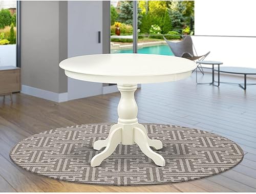 Miniatura 5 de East West Furniture HBT-LWH-TP Hartland - Mesa de comedor redonda con base de pedestal, 42 x 42 pulgadas, lino blanco