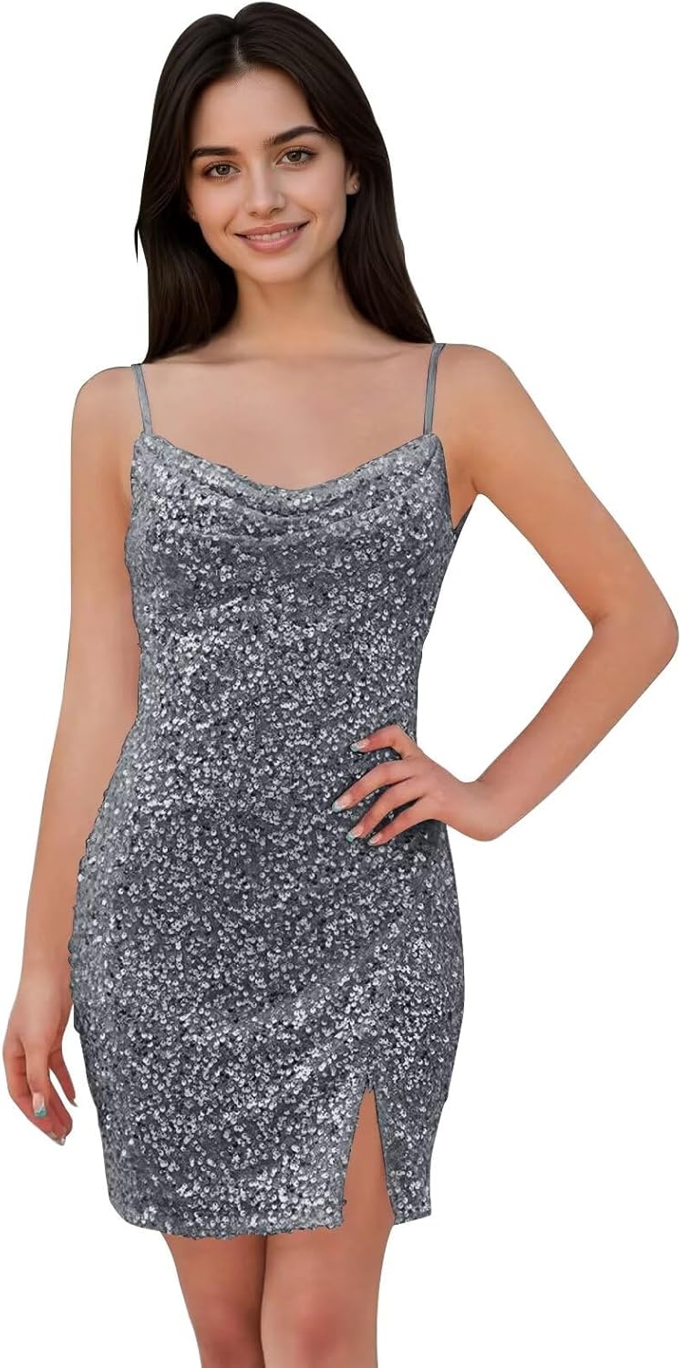 Sparkly Sequin Homecoming Dress Spaghetti Strap 2025 Bodycon Short Backless Lacing Up Corset Cocktail Dresses
