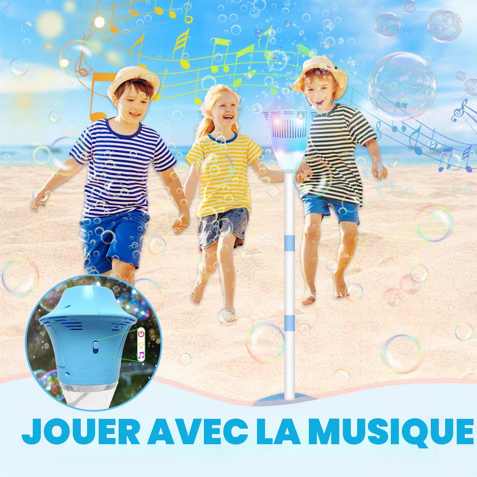 Machine à Bulles Automatique,Machine à Bulles sur Pied,Soufflante à Bulles pour Enfants,Garden Bubble Torch with Light and Music, pour S'amuser en Plein Air,Fêtes,Evénements et Divertissement