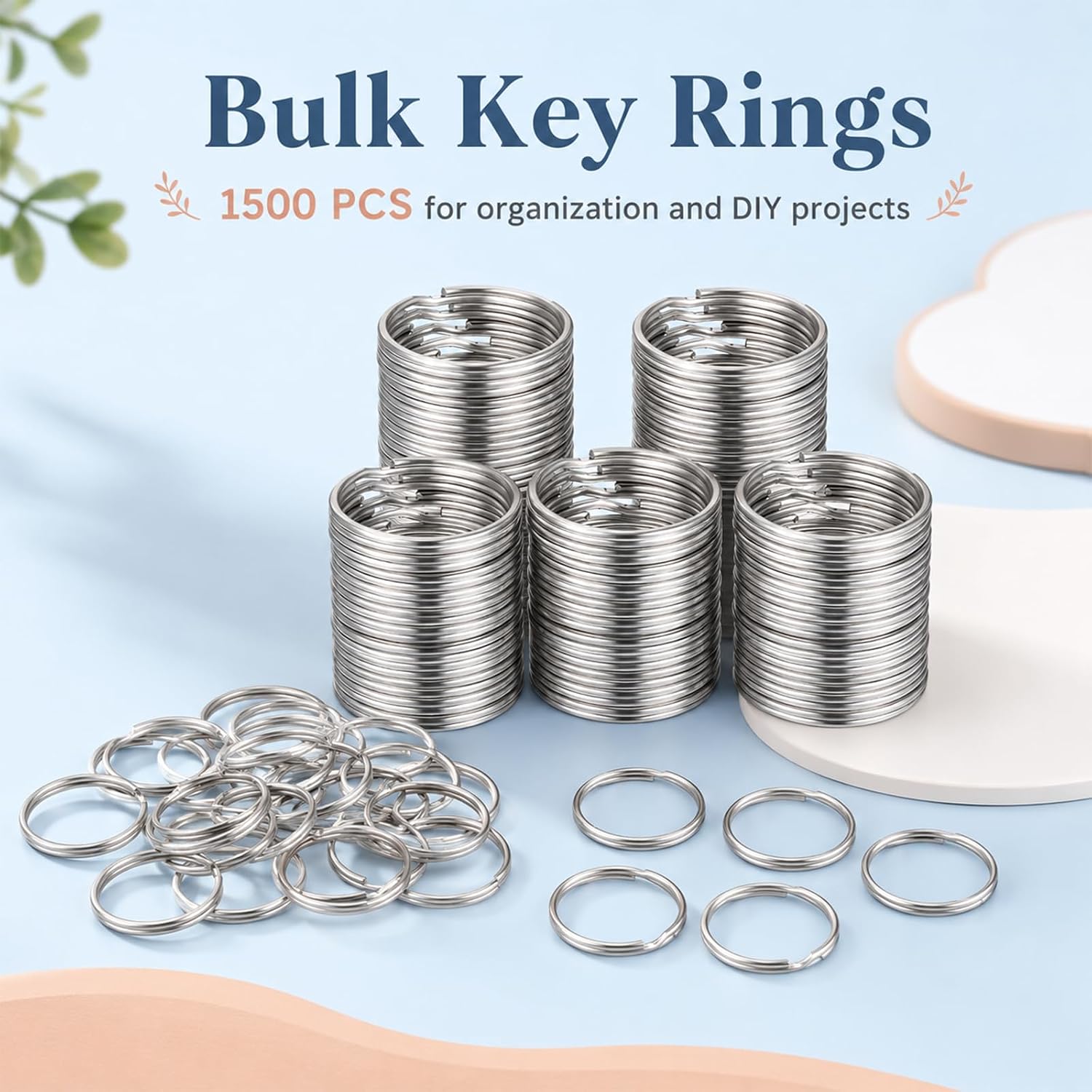 Split Key Rings Bulk for Keychain Double Loops Metal Flat Key Chain Ring | 1500PCS 25mm 1 Inch for Keychain and Crafts