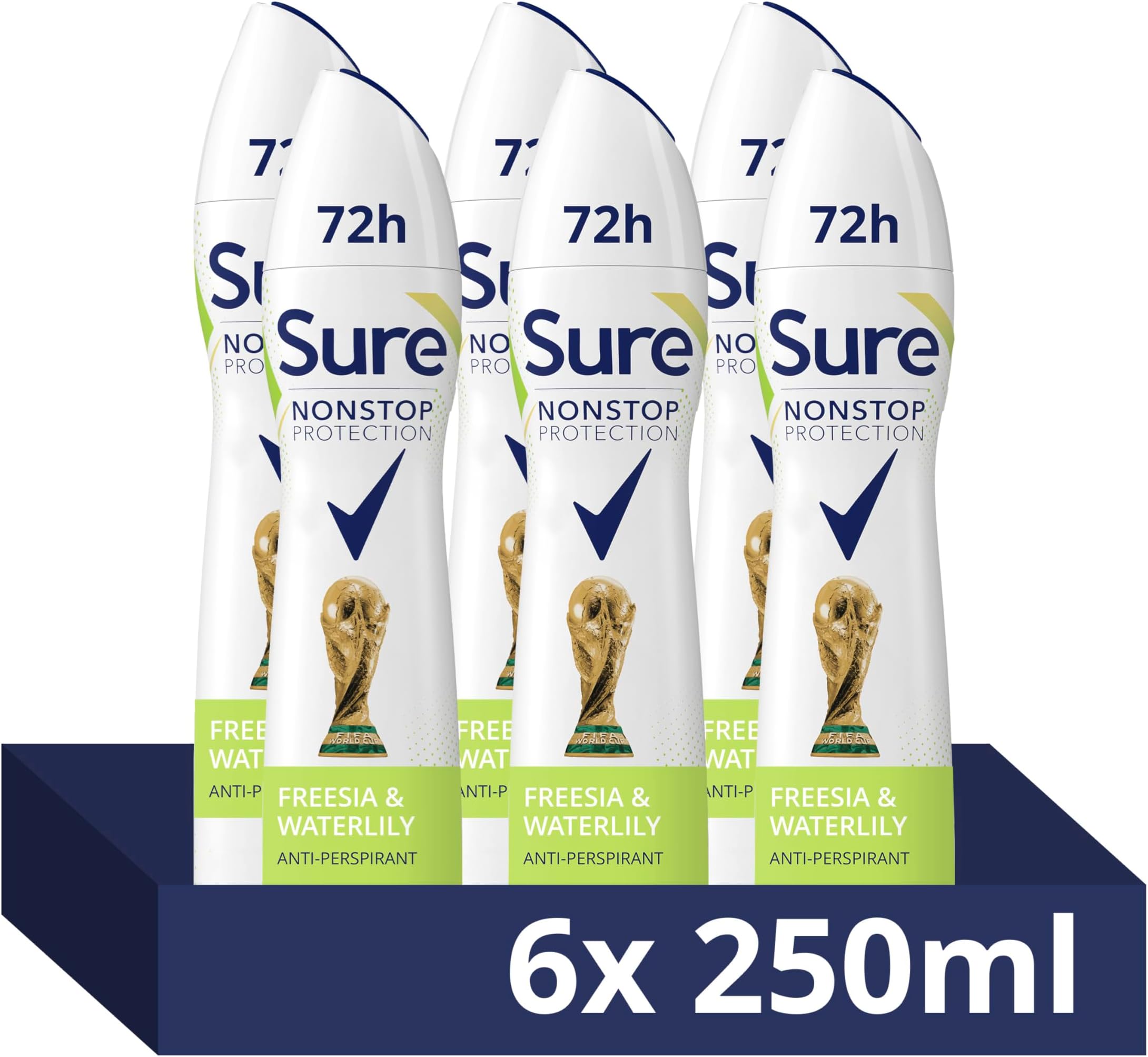 Women Nonstop Protection Freesia & Water Lily Antiperspirant Deodorant Aerosol pack of 6 deodorant for women for 72-hour sweat and odour protection 250 ml, 250.0 milliliters