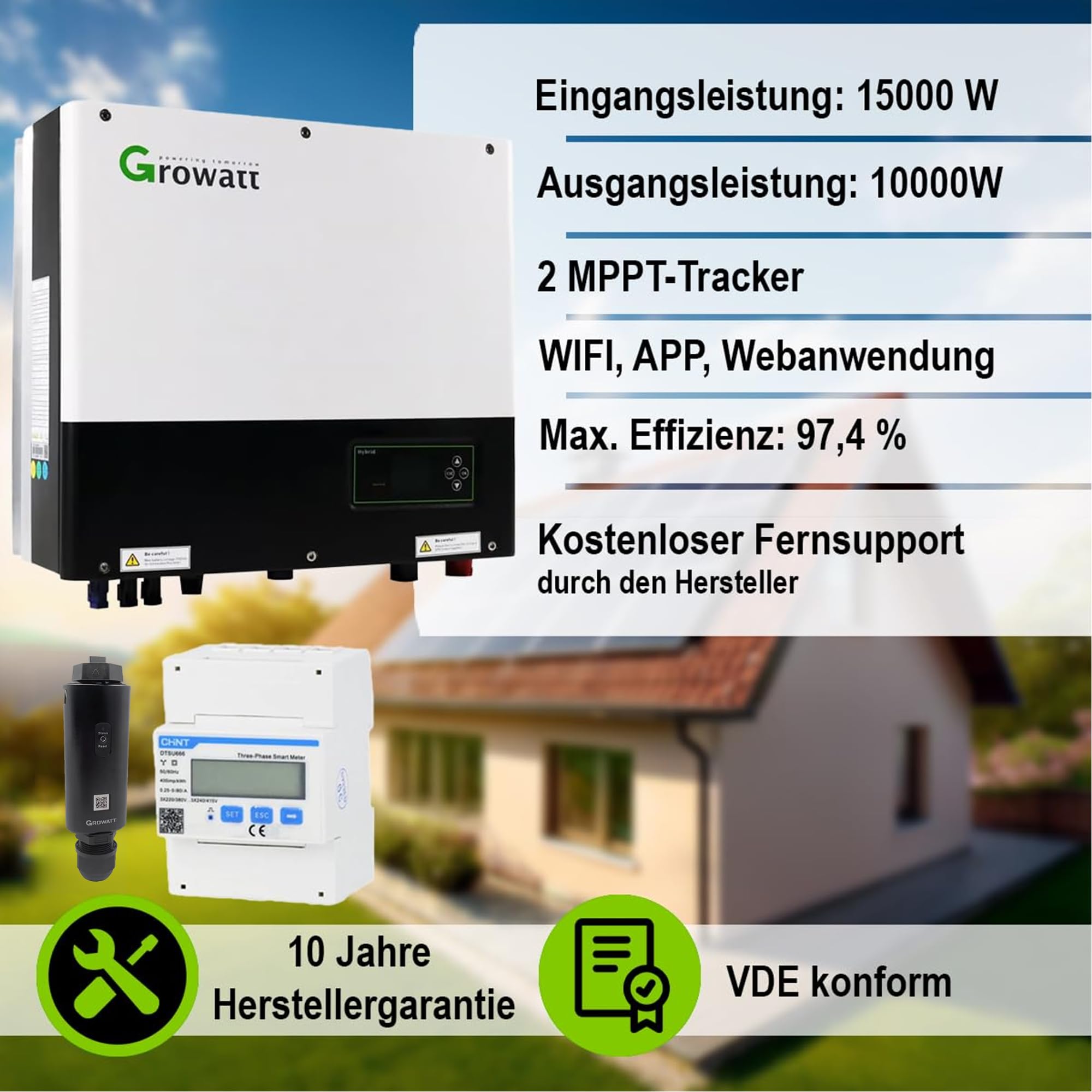 Growatt 10kW Hybrid-Wechselrichter SPH 10000TL3 BH UP – 3-phasig, 2 MPP Tracker – mit Option für eine Solaranlage mit PV- Speicheranbindung