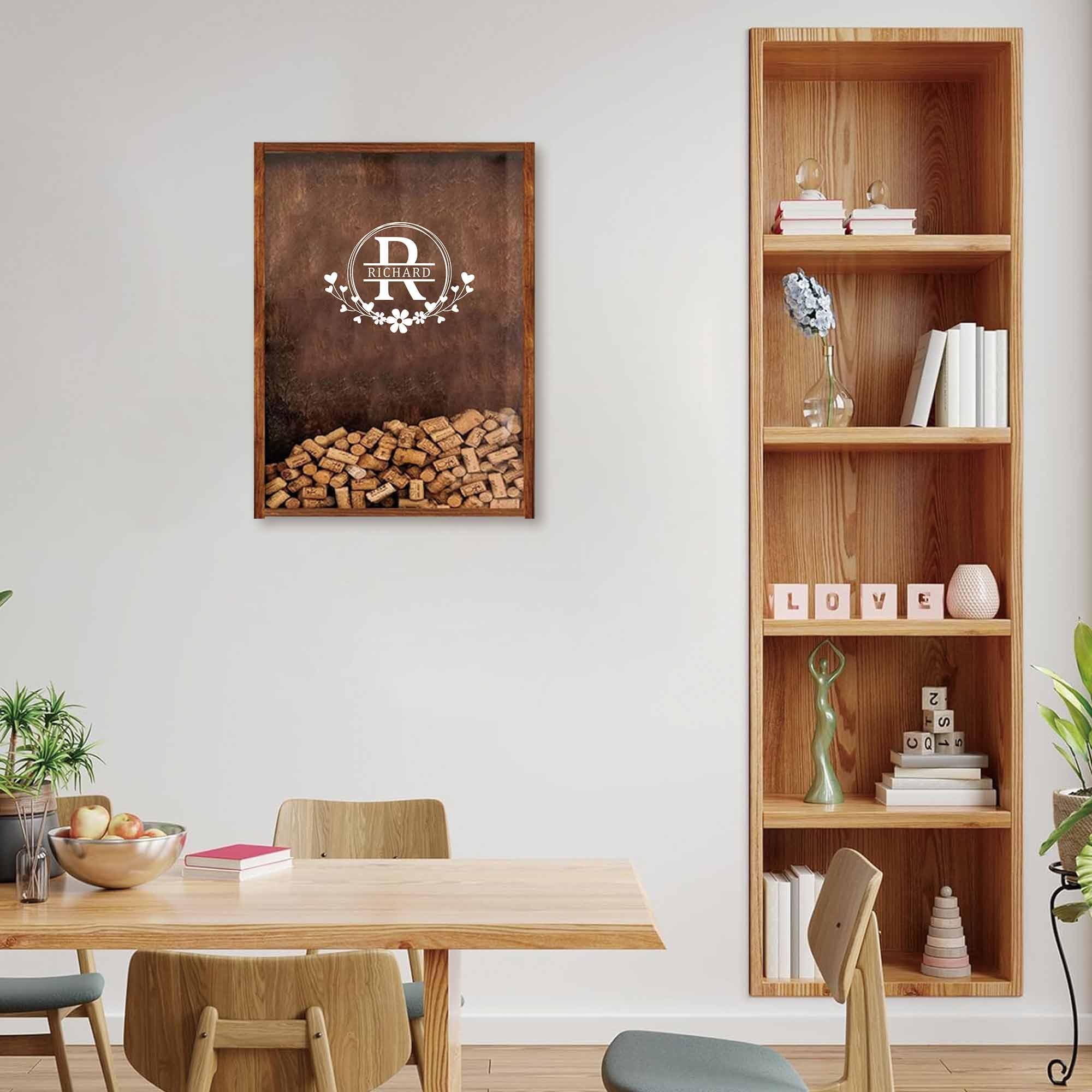 Caja de corcho personalizada para colgar, decoración de vino, caja de sombra de madera, regalo para inauguración de casa, decoración del hogar