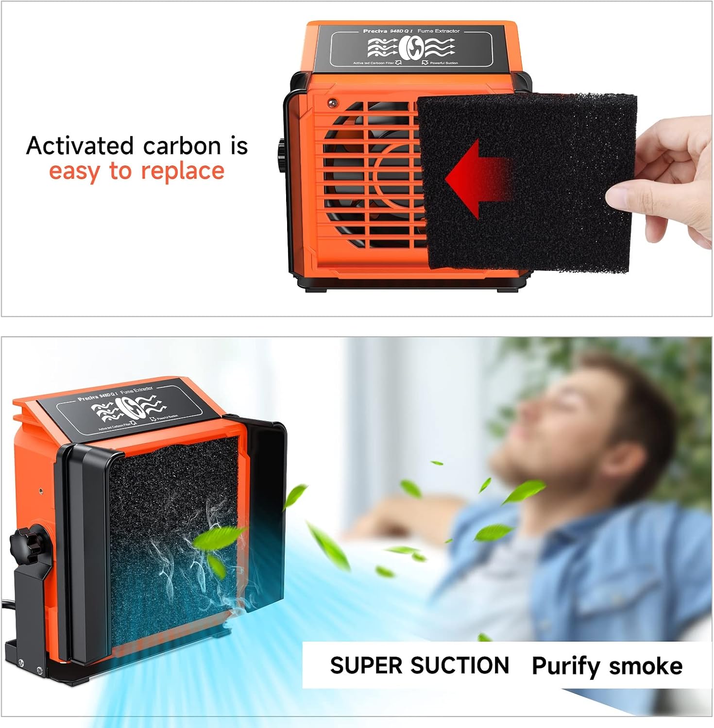 Preciva 948DQ-I Solder Smoke Absorber Remover, Tiltable Angle Fume Extractor Fan with Flexible Helping Hands and 8 Fan Filters for Soldering Wood Burning