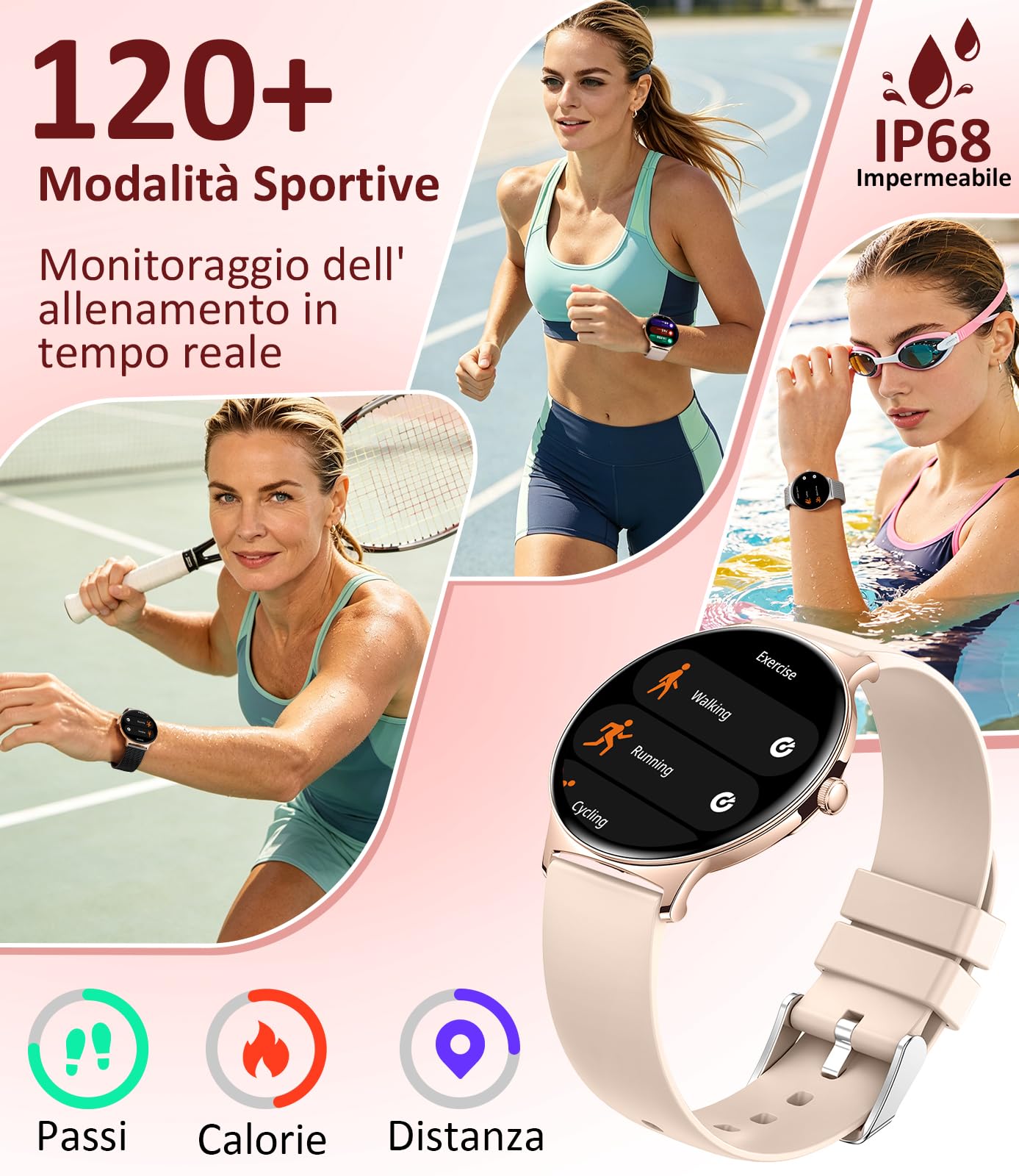 LIGE Smartwatch Donna, 1,43" AMOLED Ultra-sottile Smartwatch con 7,9 mm, Chiamata Bluetooth, 100+ Modalità Sportive, Cardiofrequenzimetro/Sonno, Smartwatch da Donna Classico per Android iOS, FV12-H