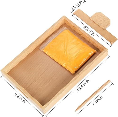 Miniatura 2 de Suwimut Bandeja de arena Montessori, bandeja de madera Montessori para trazar arena, juguetes educativos y de aprendizaje con bolígrafo de madera
