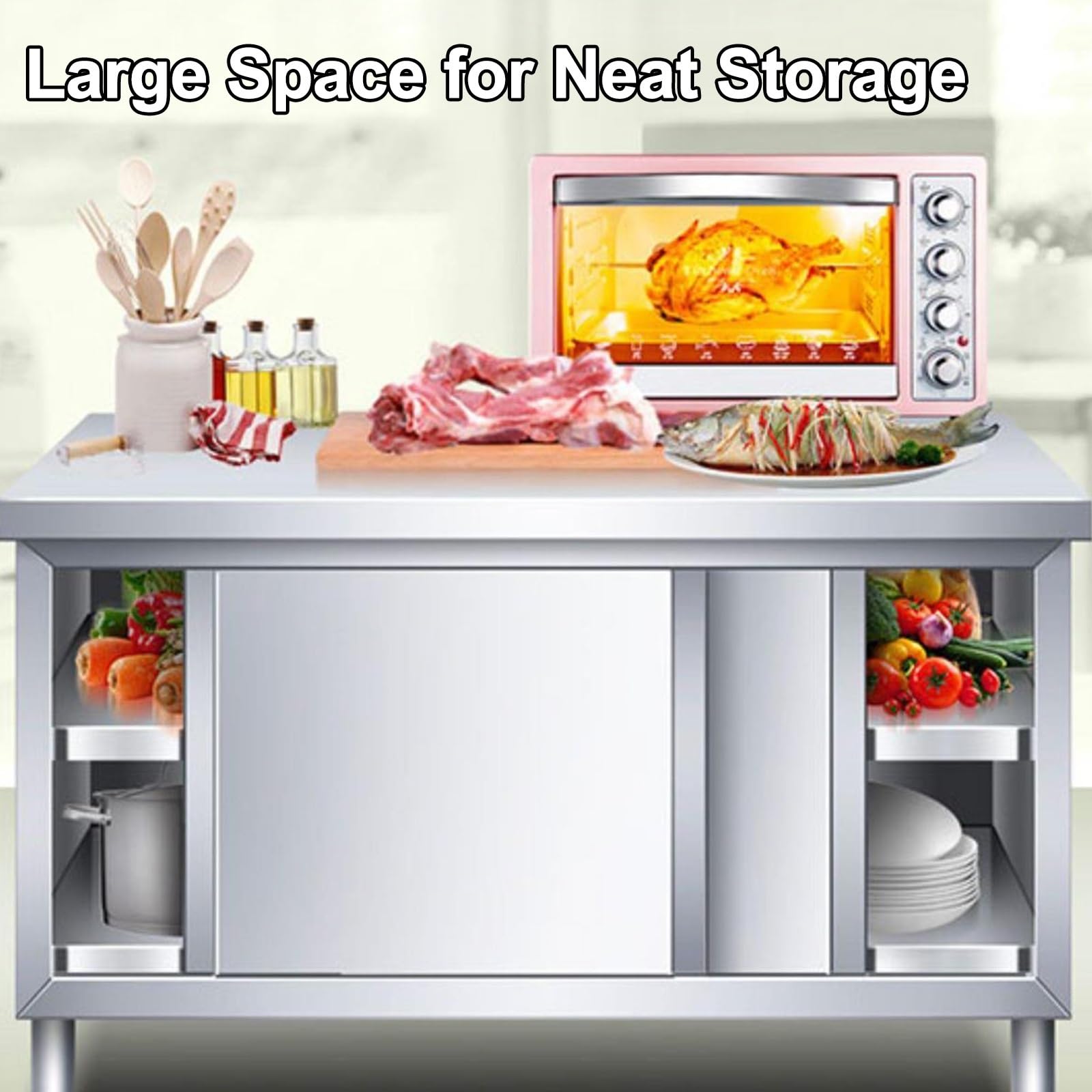 Tavolo di Preparazione in Acciaio Inossidabile, Tavolo Inox in Metallo, Tavolo da Lavoro Commerciale con Alzatina e Ripiano Inferiore for Cucina Ristorante (Size : L80cm W60cm H80cm)