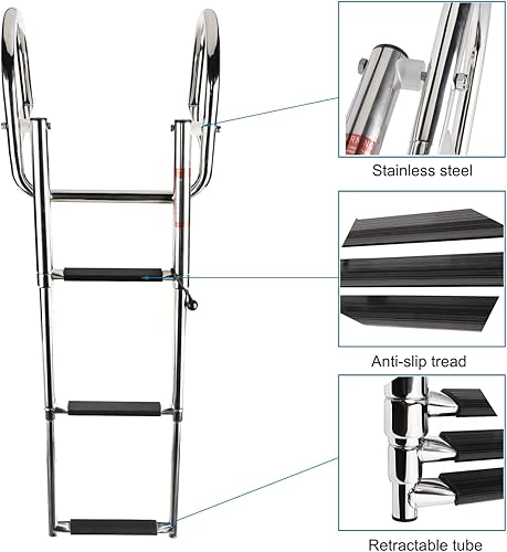 Miniatura 5 de Escalera de barco pontón de 3 pasos Escalera telescópica de acero inoxidable Escalera de muelle