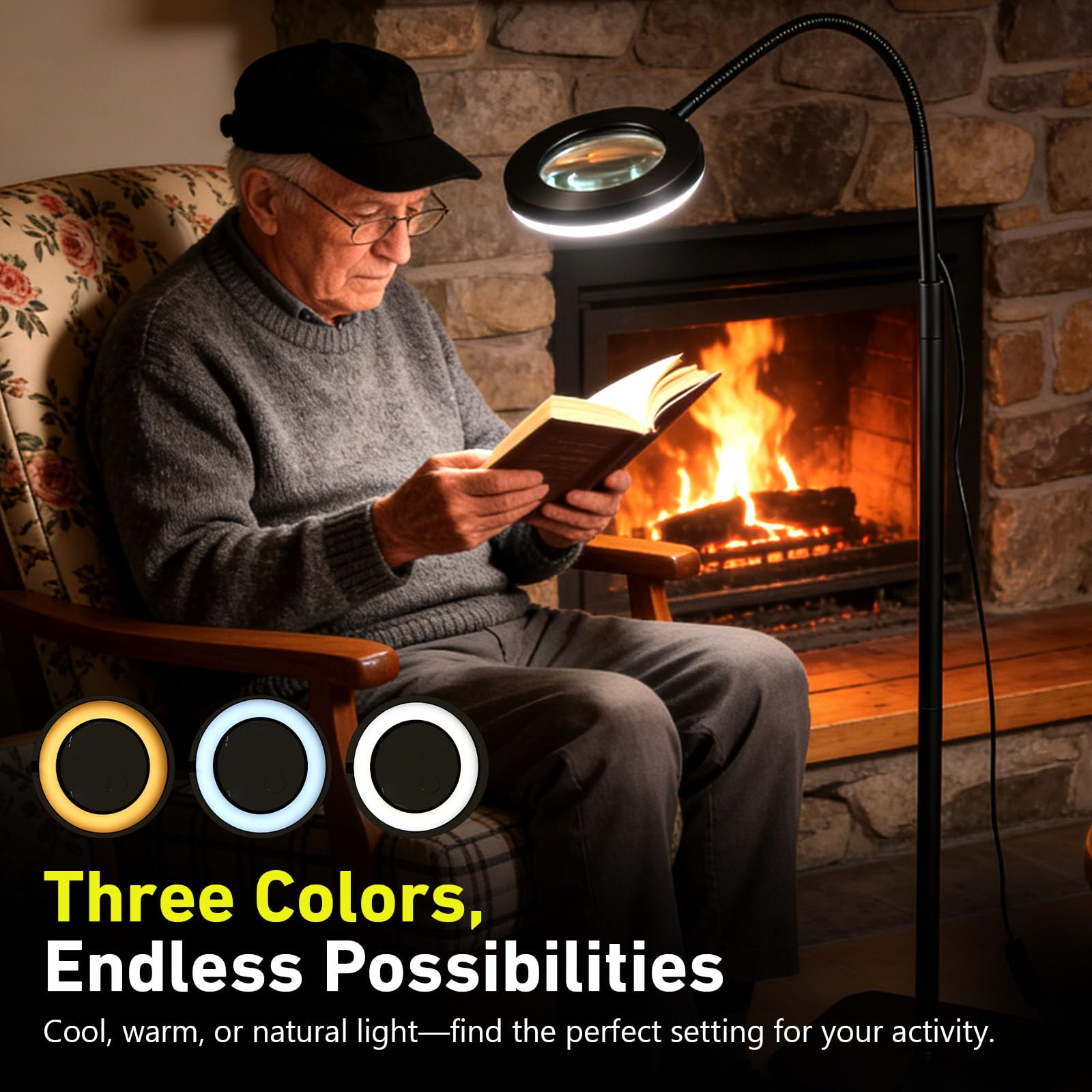 Lupa de pie (10 unidades, 20 unidades, con luz y soporte, 3 en 1, con 72 LED, 3 modos de color regulable, brazo plegable rectangular, lupa de lectura para personas mayores)