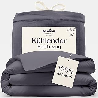 Bambaw Bambus Bettbezug 135x200 cm, 100% Bambusfasern, Anti Allergie Bettwäsche, Bettbezug Sommer, Bettwäsche kühlend 135x200 cm, Deckenbezug Bambus, atmungsaktiv und nachhaltig (Anthrazit)