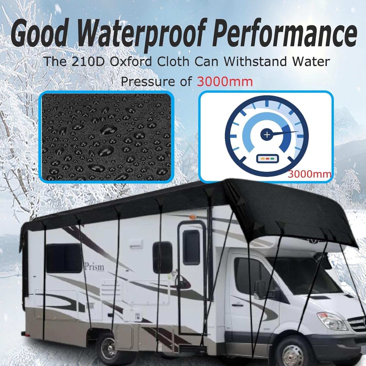 RV Cover 18-22 FT Travel Trailer Camper Cover, 210D Heavy Duty RV Roof Cover, RV Tarp All Weather Waterproof for Roof Only-Snow Proof, Wind and Rain- RV Tarp