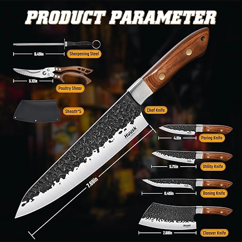 Miniatura 7 de Huusk Juego de cuchillos de carnicero – Cuchillos vikingos forjados a mano y cuchillos vikingos para deshuesar, juego de cuchillos de chef japonés