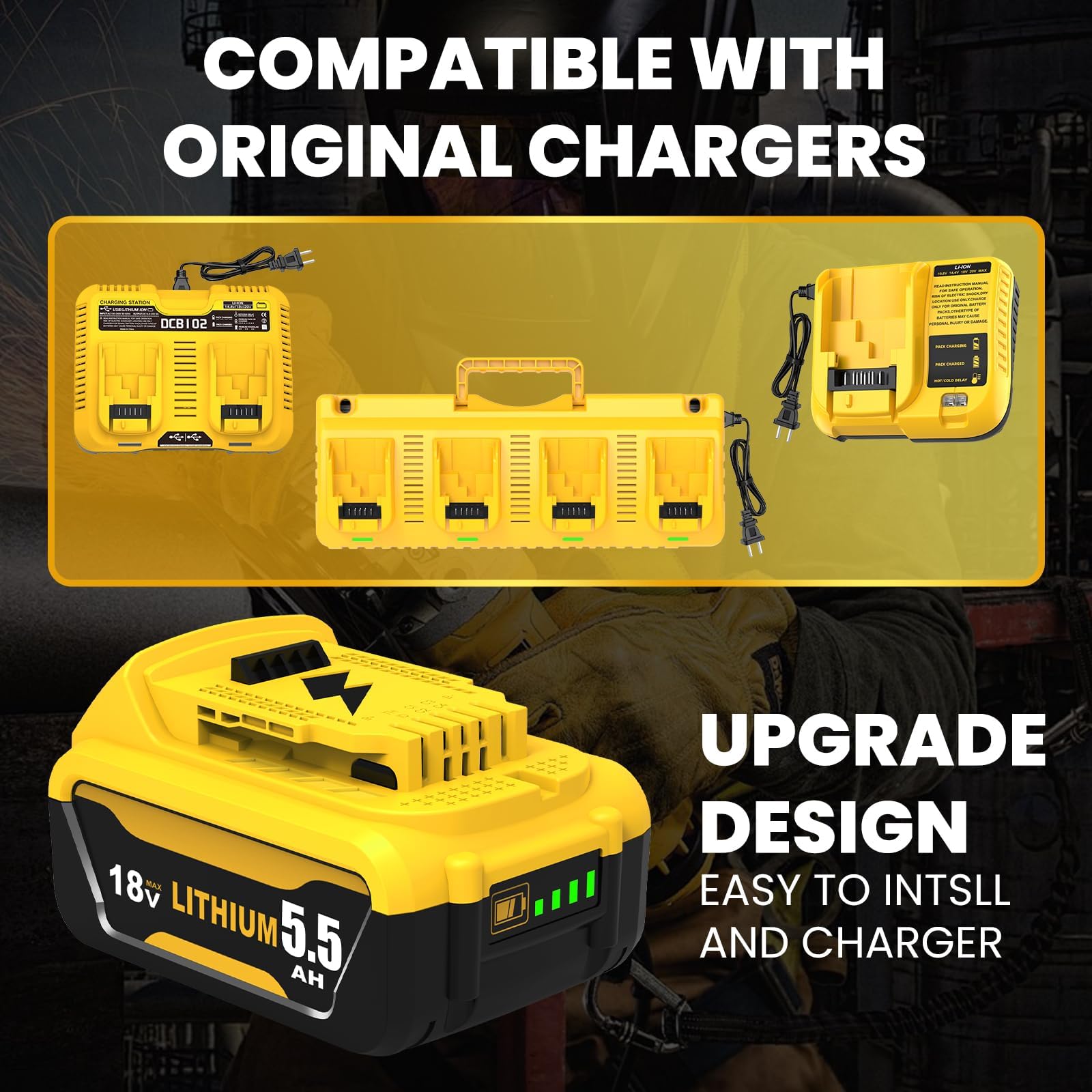 2X 5500mAh Ricambio per Dewalt Batteria 18V DCB184 DCB180 DCB181 DCB182 DCB200 DCB201 DCB204 DCB107 DCB102 con indicatore LED