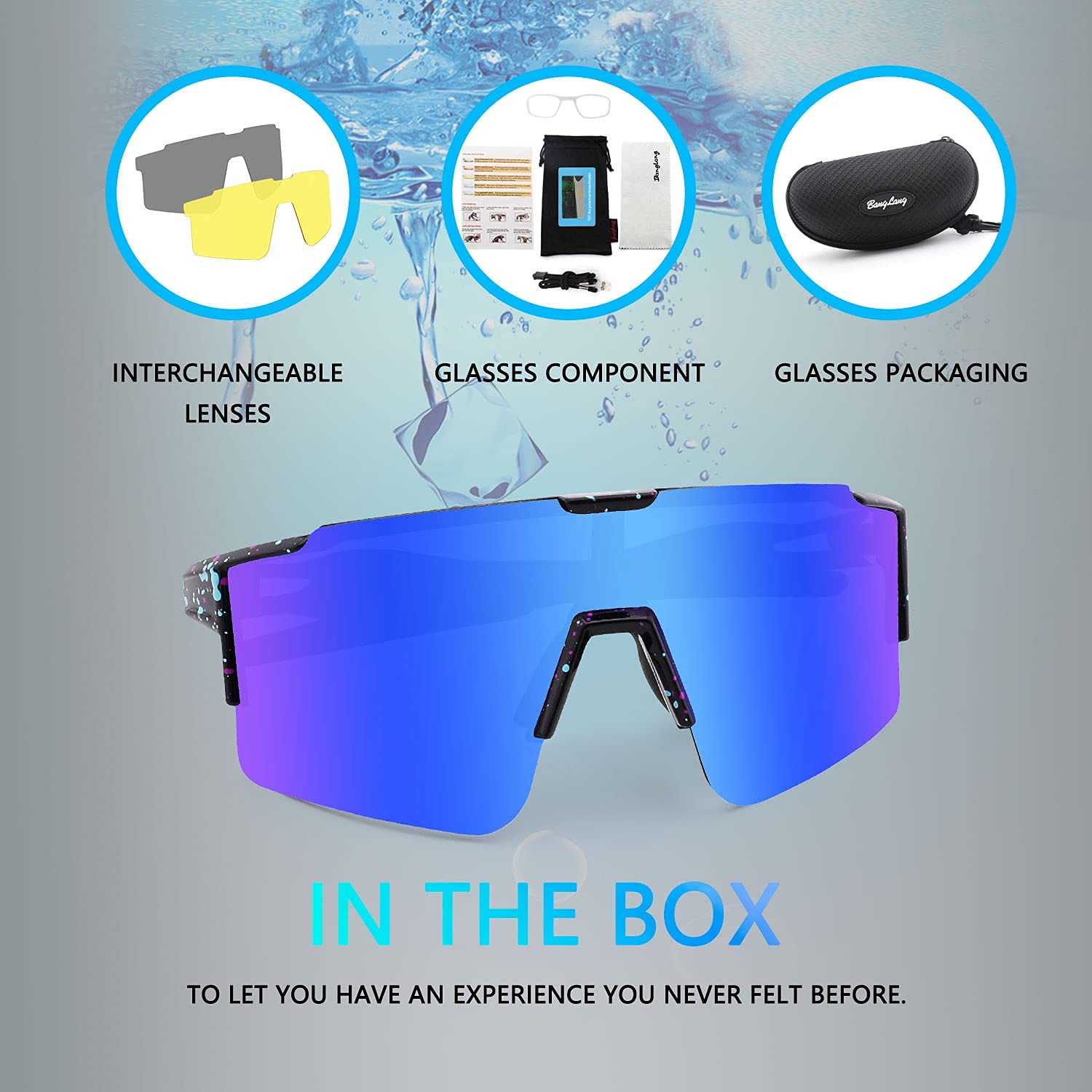 BangLong Gafas Sol Polarizadas Ciclismo Hombre Mujer con 3 Lentes Intercambiables UV400 Y Montura De TR-90, Gafas Sol Deportivas para Running MTB Bicicleta