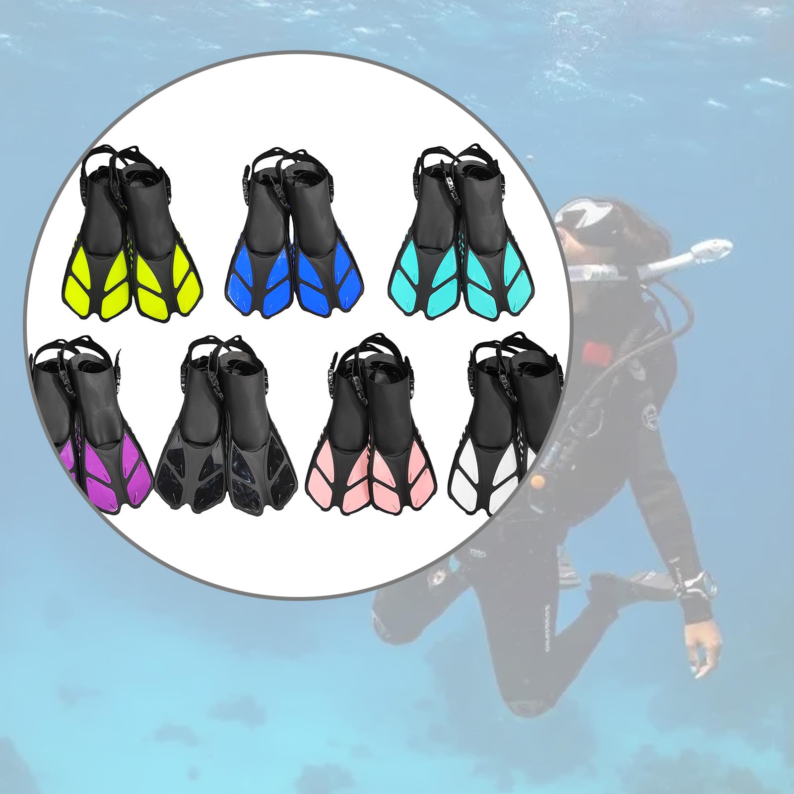 Aletas de buceo cortas tamaño de viaje natación ajustable esnórquel tacón abierto aletas de natación equipo de esnórquel aletas cortas de natación