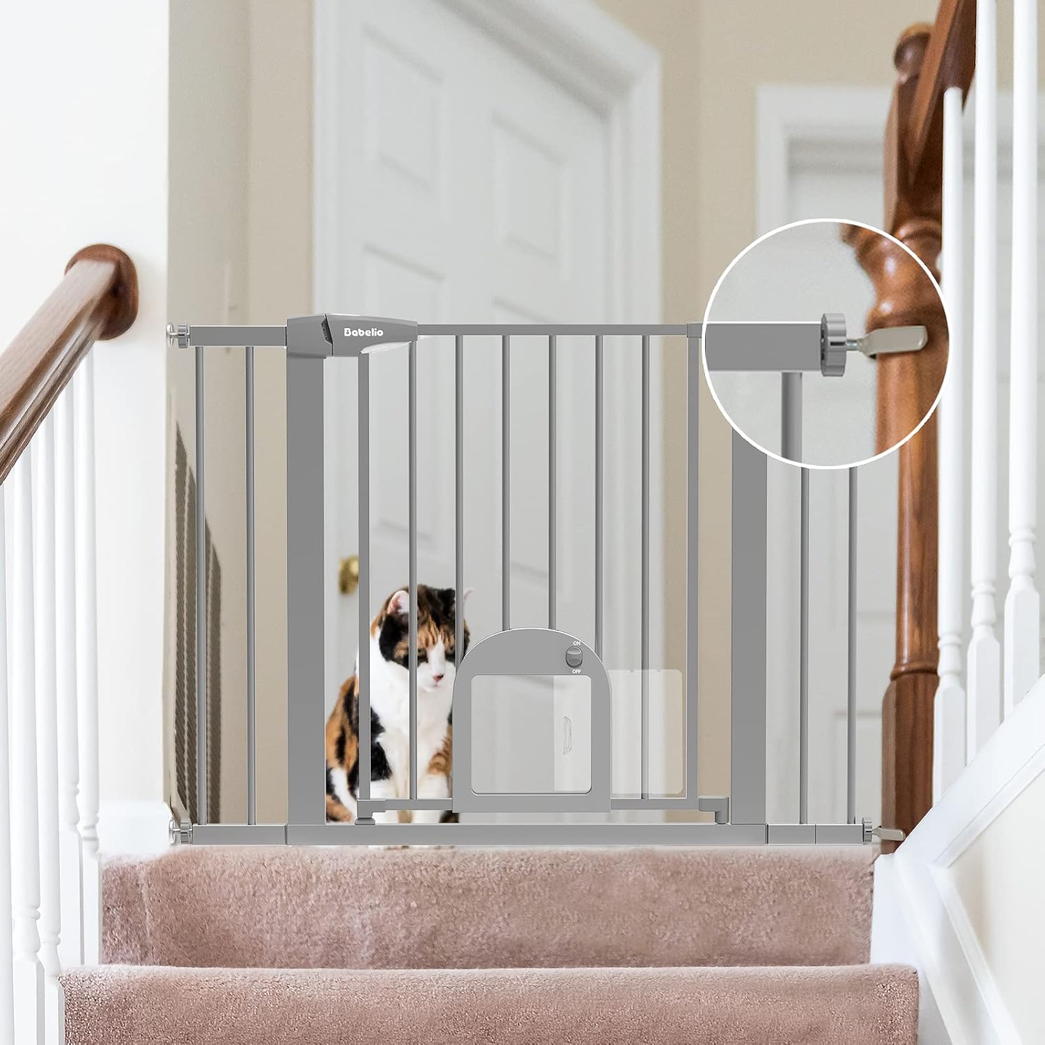 Babelio Upgraded Baby Gate with Cat Door, 2943" Auto Close Durable Dog Gate for