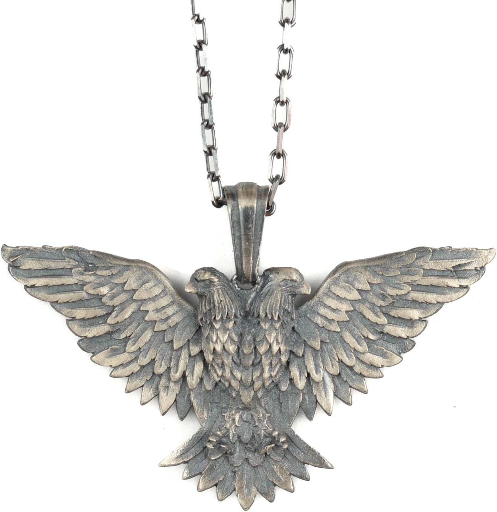 KAMBODouble Headed Eagle Pendant For Men, 925K Sterling Silver Animals Necklace