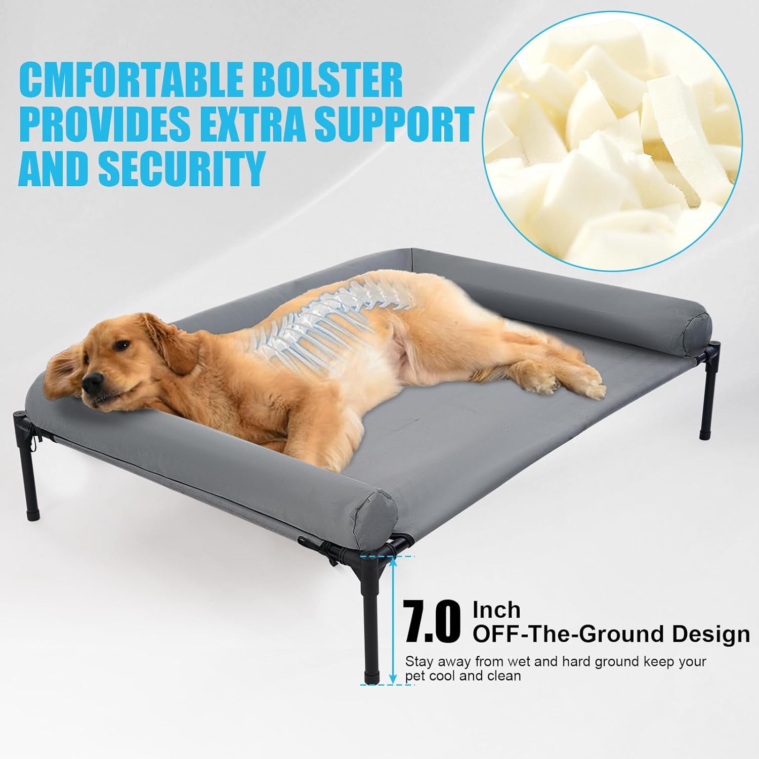30'' Outdoor Elevated Dog Bed with Pillow, Raised Dogs Bed with Four Ice Pack, Breathable Cooling Dog Cot Beds Small Medium Size Dogs, Outdoor Pet Hammock Bed, Outside Pet Beds(Small)