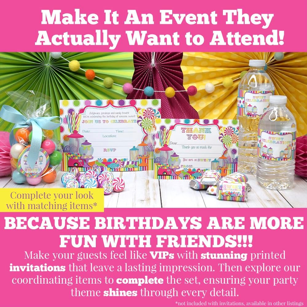 Sweet Shoppe Candy Shop Birthday Party Invitations, 20 5x7 Fill In Cards with Twenty White Envelopes by AmandaCreation