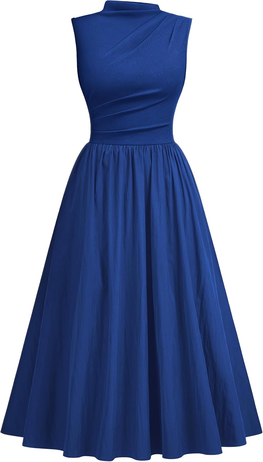 Miusol Women's Retro Half Collar Sleeveless with Pocket Casual Swing Dress - Image 4