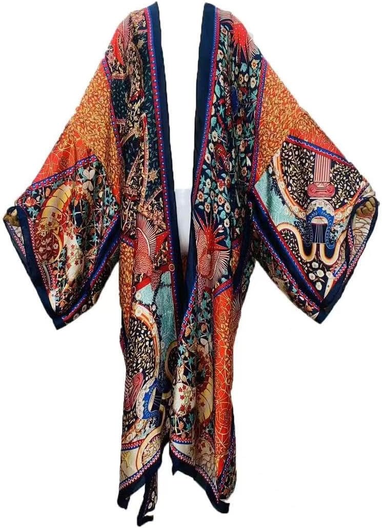 Summer Silk Feeling Women Bikini Sweet kimono Cardigan Stitch Cocktail sexcy Boho African Holiday Batwing SleeveRobe Kaftan