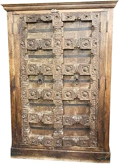 Antique Armoire Rustic Hand Carved Huge Wardrobe Cabinet