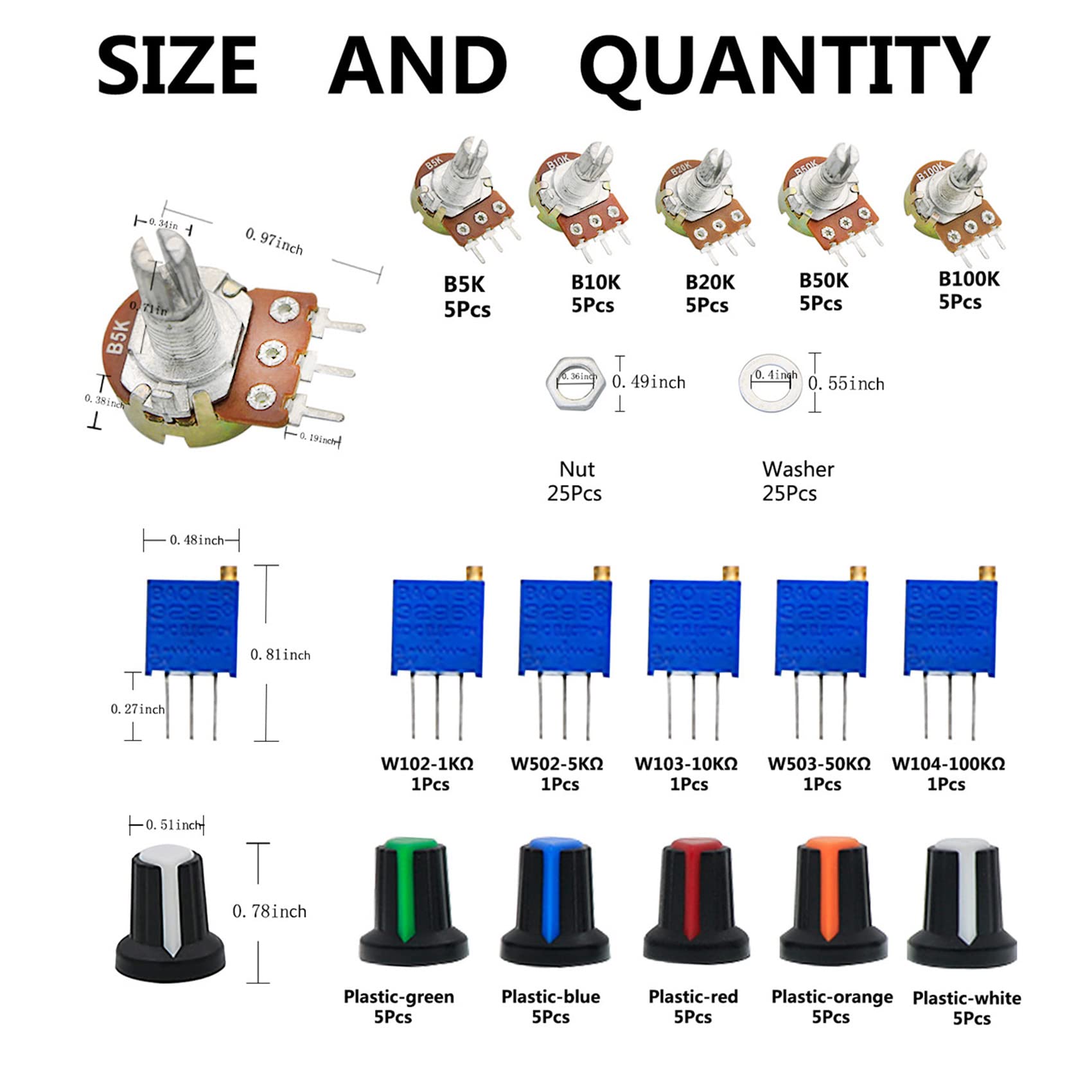 Potenziometri Audio RV09 Orizzontali - Scegli Il Valore: B5K, 10K, 50K - 3 Pin