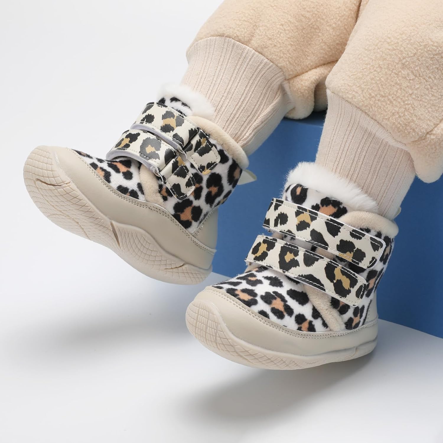 XIHALOOK Toddler Boys Girls Winter Boots Cold Weather Kids Warm Faux Fur Shoes with Two Hook and Loop