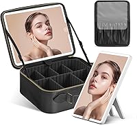Vista 17 de JUSRON Bolsa Organizadora Portátil para Maquillaje con Divisores Ajustables, Soporte para Brochas de Maquillaje, M