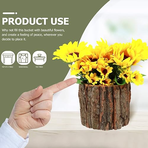 Miniatura 8 de Happyyami Macetas de madera para flores, cubo redondo de madera para suculentas, maceta de corteza de barril para decoración de balcón al aire libre